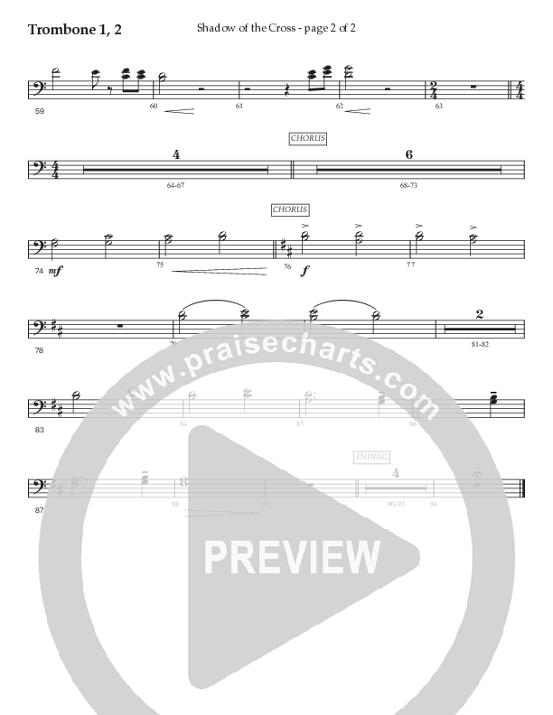 Shadow Of The Cross (Choral Anthem SATB) Trombone 1/2 (Prestonwood Worship / Prestonwood Choir / Arr. Jonathan Walker)