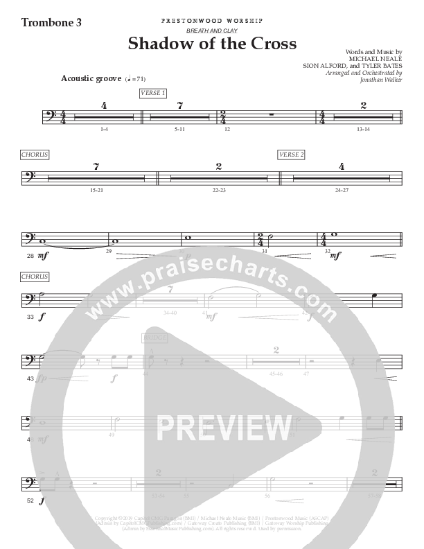 Shadow Of The Cross (Choral Anthem SATB) Trombone 3 (Prestonwood Worship / Prestonwood Choir / Arr. Jonathan Walker)