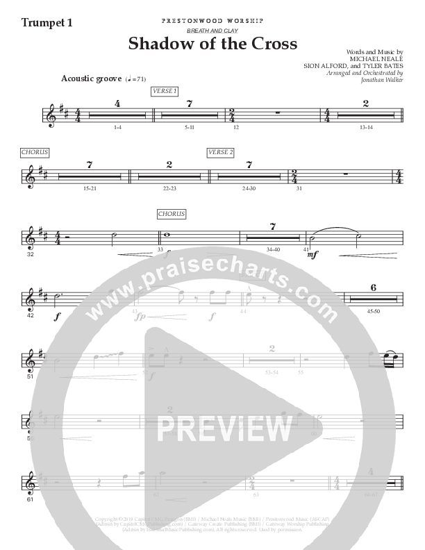 Shadow Of The Cross (Choral Anthem SATB) Trumpet 1 (Prestonwood Worship / Prestonwood Choir / Arr. Jonathan Walker)