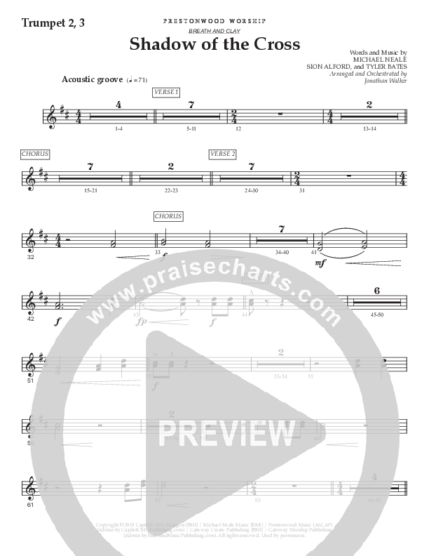Shadow Of The Cross (Choral Anthem SATB) Trumpet 2/3 (Prestonwood Worship / Prestonwood Choir / Arr. Jonathan Walker)