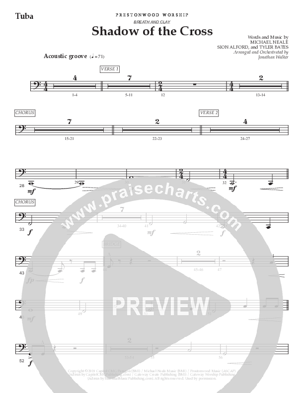 Shadow Of The Cross (Choral Anthem SATB) Tuba (Prestonwood Worship / Prestonwood Choir / Arr. Jonathan Walker)