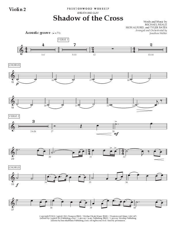 Shadow Of The Cross (Choral Anthem SATB) Violin 2 (Prestonwood Worship / Prestonwood Choir / Arr. Jonathan Walker)