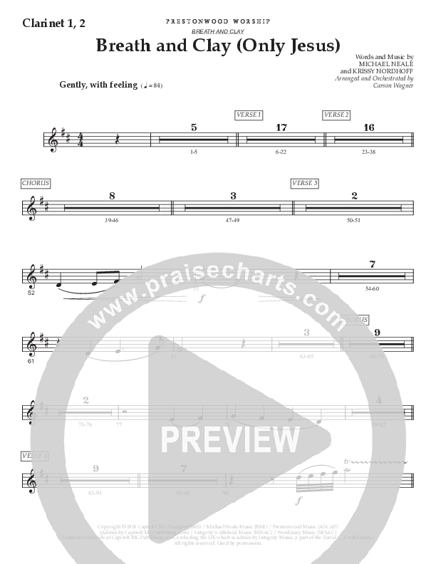 Breath And Clay (Only Jesus) (Choral Anthem SATB) Clarinet 1/2 (Prestonwood Worship / Prestonwood Choir / Arr. Carson Wagner)