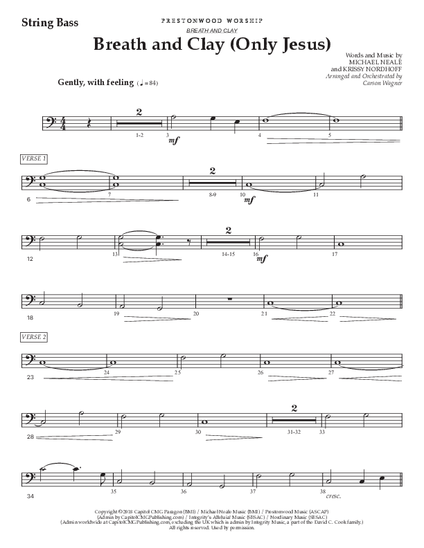 Breath And Clay (Only Jesus) (Choral Anthem SATB) Double Bass (Prestonwood Worship / Prestonwood Choir / Arr. Carson Wagner)