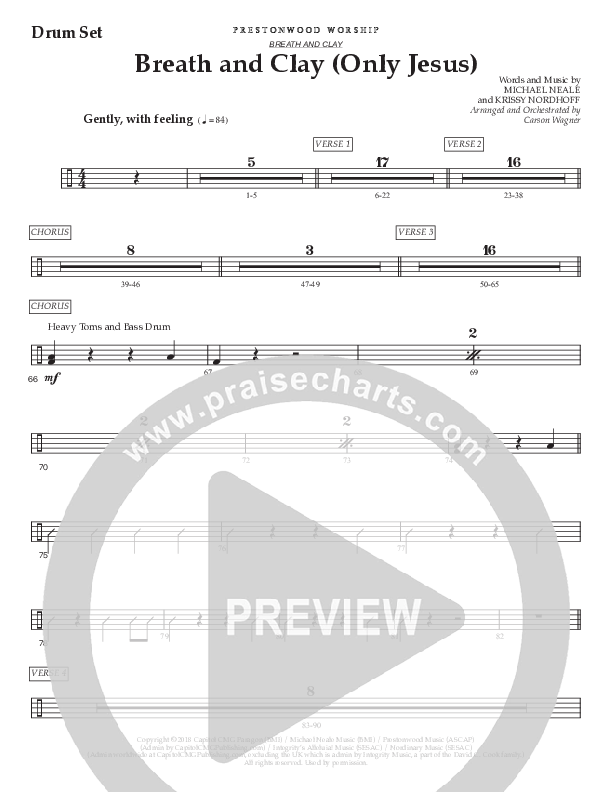 Breath And Clay (Only Jesus) (Choral Anthem SATB) Drum Set (Prestonwood Worship / Prestonwood Choir / Arr. Carson Wagner)