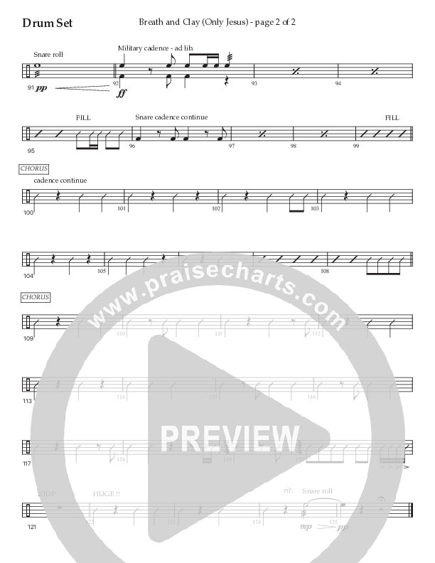 Breath And Clay (Only Jesus) (Choral Anthem SATB) Drum Set (Prestonwood Worship / Prestonwood Choir / Arr. Carson Wagner)