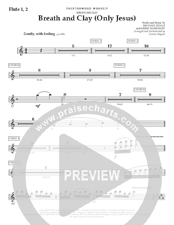 Breath And Clay (Only Jesus) (Choral Anthem SATB) Flute 1/2 (Prestonwood Worship / Prestonwood Choir / Arr. Carson Wagner)