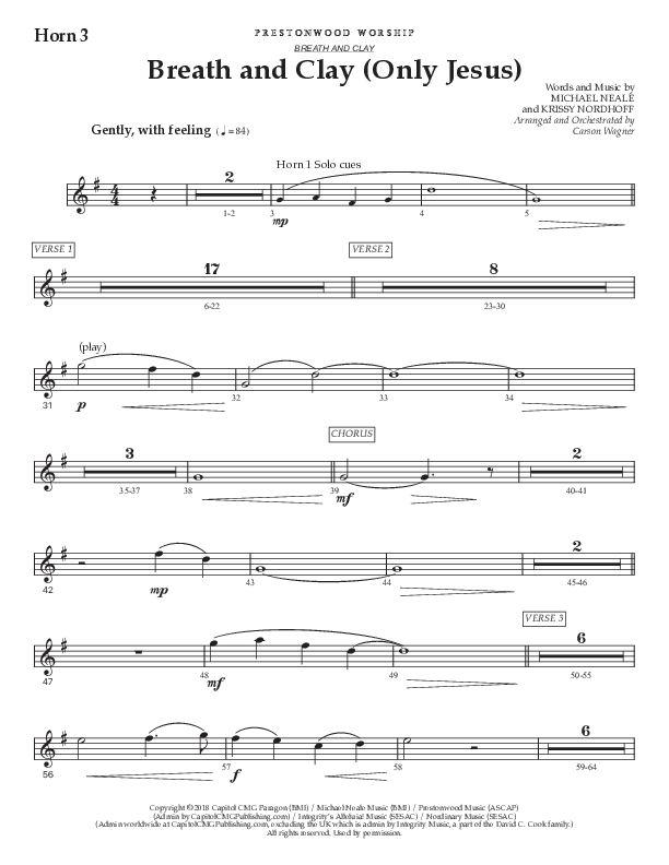 Breath And Clay (Only Jesus) (Choral Anthem SATB) French Horn 3 (Prestonwood Worship / Prestonwood Choir / Arr. Carson Wagner)