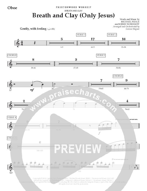 Breath And Clay (Only Jesus) (Choral Anthem SATB) Oboe (Prestonwood Worship / Prestonwood Choir / Arr. Carson Wagner)