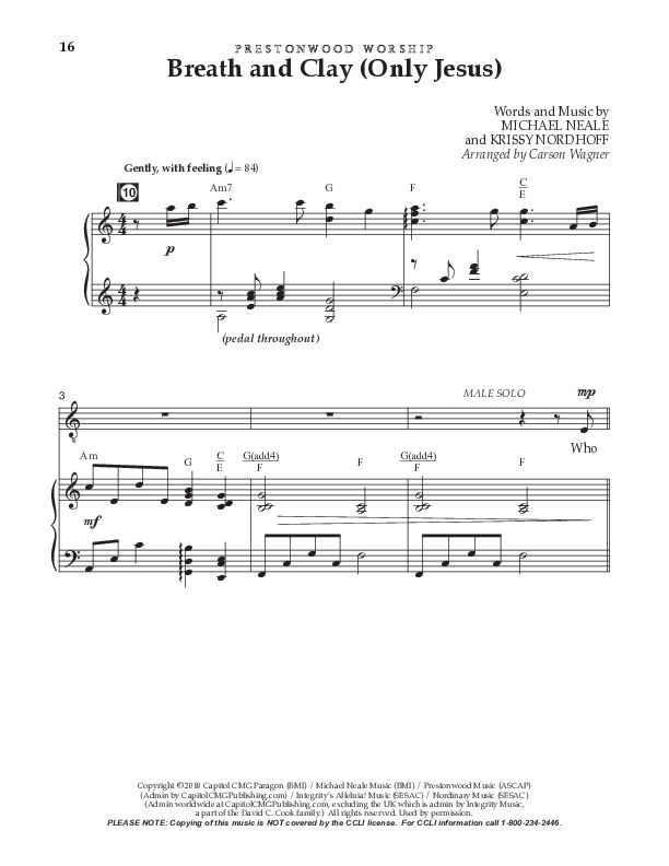 Breath And Clay (Only Jesus) (Choral Anthem SATB) Choral Vocal Parts (Prestonwood Worship / Prestonwood Choir / Arr. Carson Wagner)