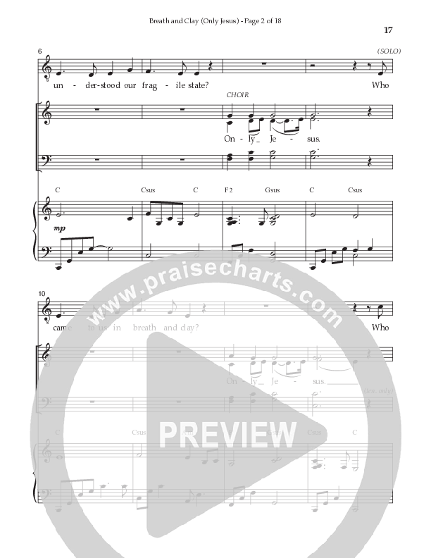 Breath And Clay (Only Jesus) (Choral Anthem SATB) Octavo (Vocals & Piano) (Prestonwood Worship / Prestonwood Choir / Arr. Carson Wagner)