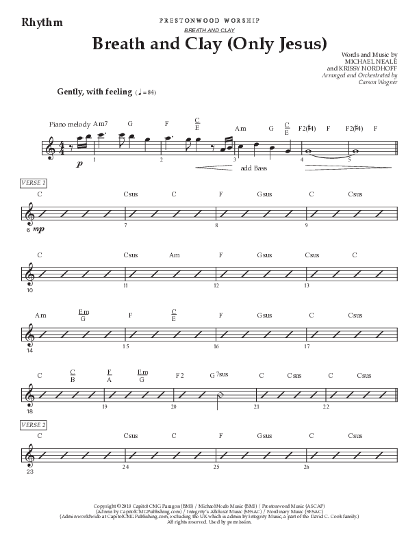 Breath And Clay (Only Jesus) (Choral Anthem SATB) Rhythm Chart (Prestonwood Worship / Prestonwood Choir / Arr. Carson Wagner)