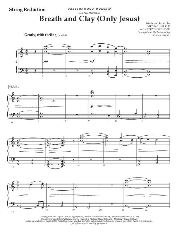 Breath And Clay (Only Jesus) (Choral Anthem SATB) String Reduction (Prestonwood Worship / Prestonwood Choir / Arr. Carson Wagner)