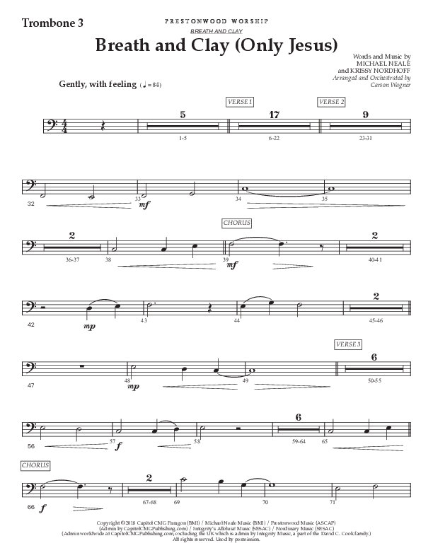 Breath And Clay (Only Jesus) (Choral Anthem SATB) Trombone 3 (Prestonwood Worship / Prestonwood Choir / Arr. Carson Wagner)