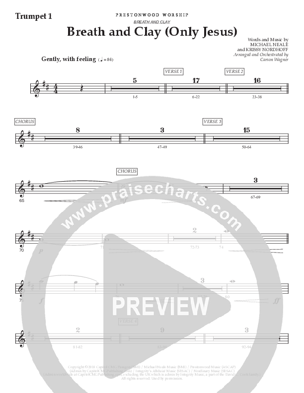 Breath And Clay (Only Jesus) (Choral Anthem SATB) Trumpet 1 (Prestonwood Worship / Prestonwood Choir / Arr. Carson Wagner)