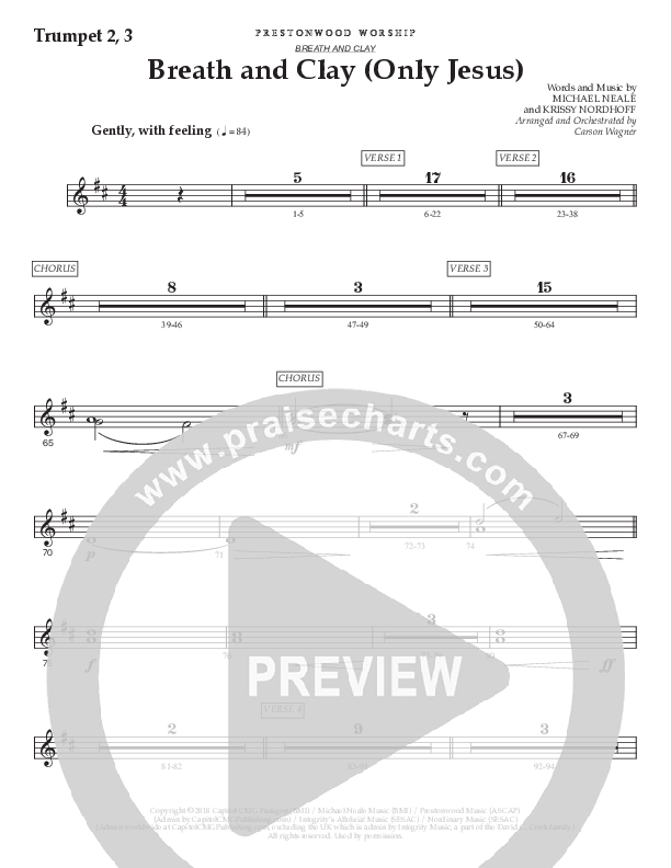 Breath And Clay (Only Jesus) (Choral Anthem SATB) Trumpet 2/3 (Prestonwood Worship / Prestonwood Choir / Arr. Carson Wagner)