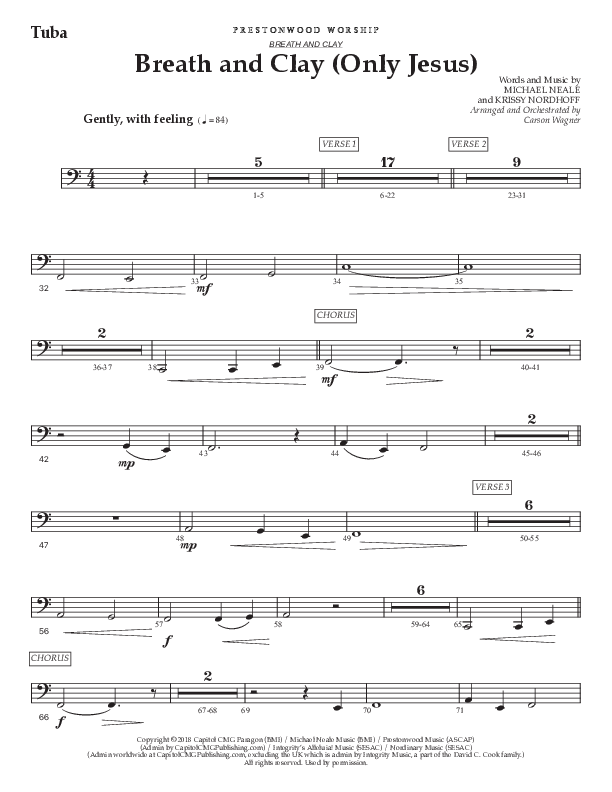 Breath And Clay (Only Jesus) (Choral Anthem SATB) Tuba (Prestonwood Worship / Prestonwood Choir / Arr. Carson Wagner)