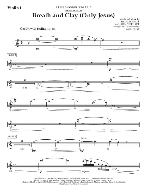 Breath And Clay (Only Jesus) (Choral Anthem SATB) Violin 1 (Prestonwood Worship / Prestonwood Choir / Arr. Carson Wagner)