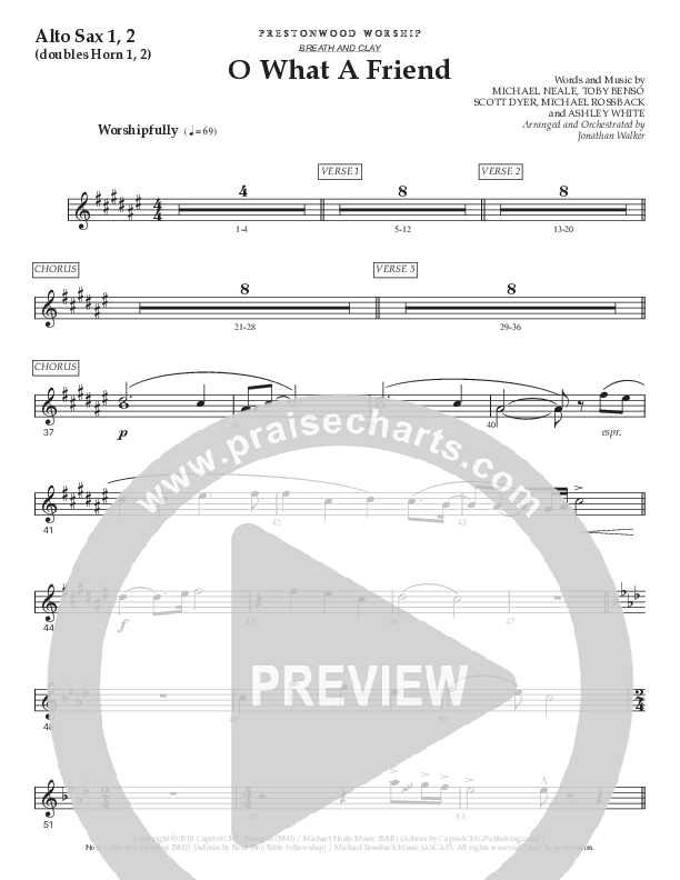 O What A Friend (Choral Anthem SATB) Alto Sax 1/2 (Prestonwood Worship / Prestonwood Choir / Arr. Jonathan Walker)