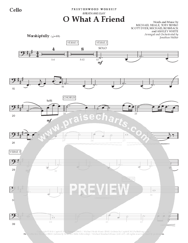 O What A Friend (Choral Anthem SATB) Cello (Prestonwood Worship / Prestonwood Choir / Arr. Jonathan Walker)