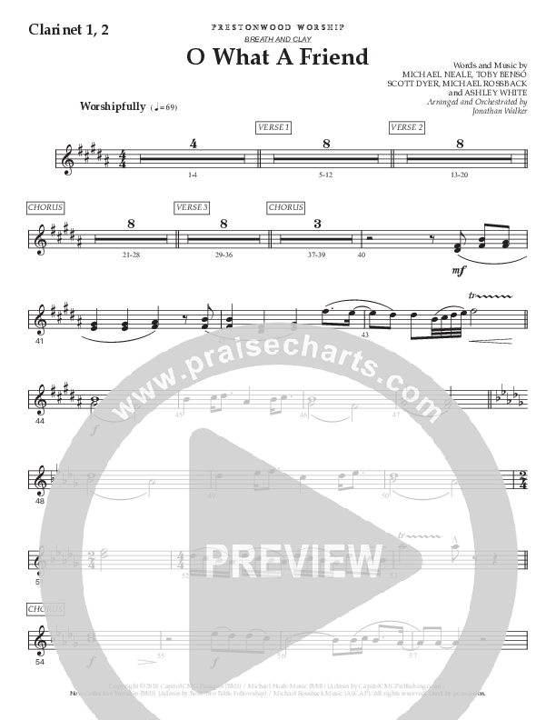 O What A Friend (Choral Anthem SATB) Clarinet 1/2 (Prestonwood Worship / Prestonwood Choir / Arr. Jonathan Walker)