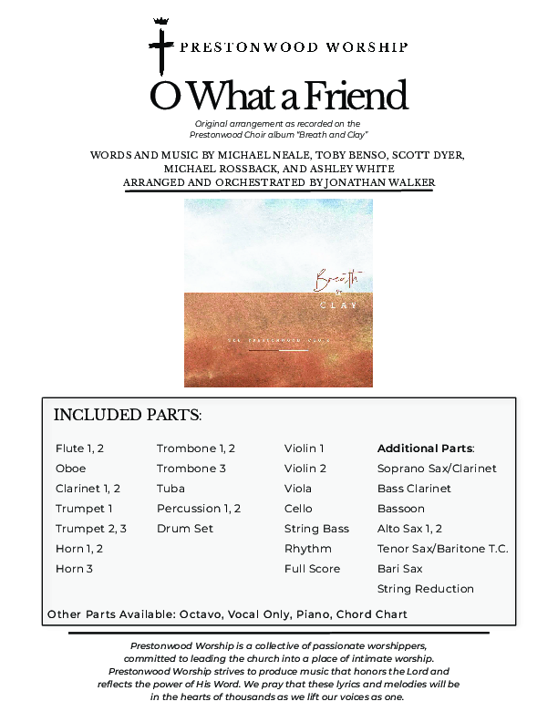 O What A Friend (Choral Anthem SATB) Orchestration (Prestonwood Worship / Prestonwood Choir / Arr. Jonathan Walker)