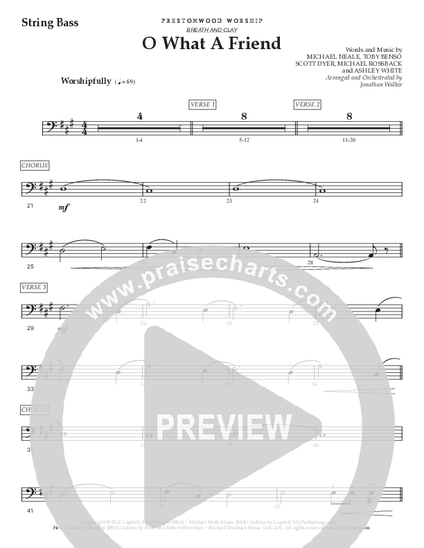O What A Friend (Choral Anthem SATB) Double Bass (Prestonwood Worship / Prestonwood Choir / Arr. Jonathan Walker)