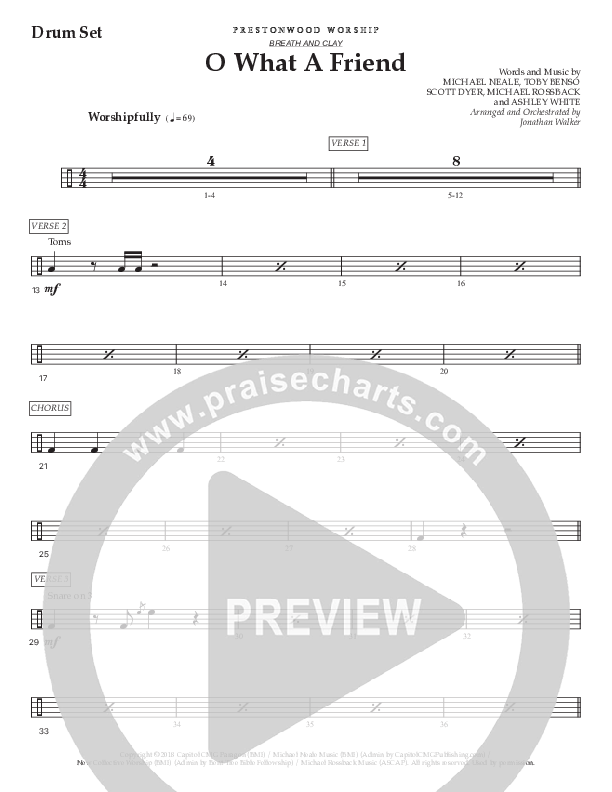 O What A Friend (Choral Anthem SATB) Drum Set (Prestonwood Worship / Prestonwood Choir / Arr. Jonathan Walker)