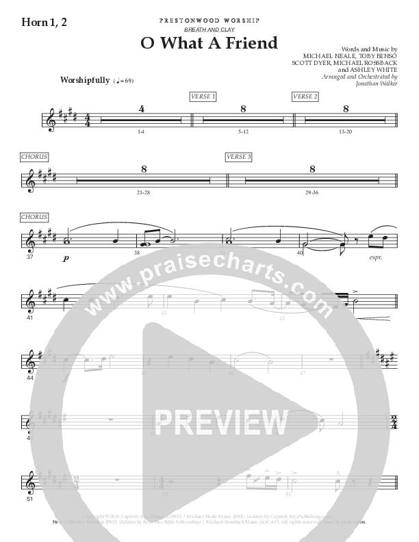 O What A Friend (Choral Anthem SATB) French Horn 1/2 (Prestonwood Worship / Prestonwood Choir / Arr. Jonathan Walker)