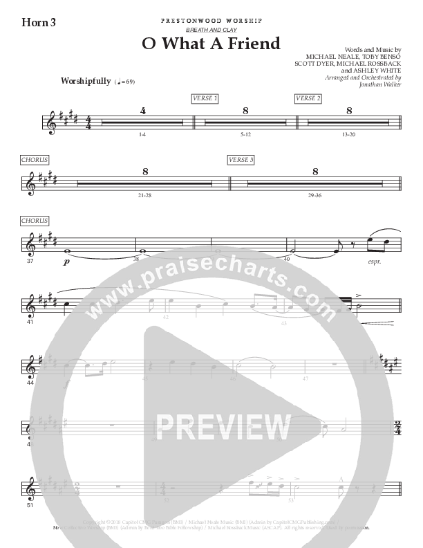 O What A Friend (Choral Anthem SATB) French Horn 3 (Prestonwood Worship / Prestonwood Choir / Arr. Jonathan Walker)
