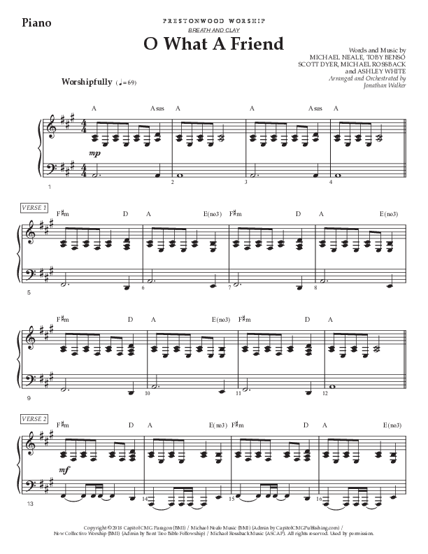 O What A Friend (Choral Anthem SATB) Piano Sheet (Prestonwood Worship / Prestonwood Choir / Arr. Jonathan Walker)