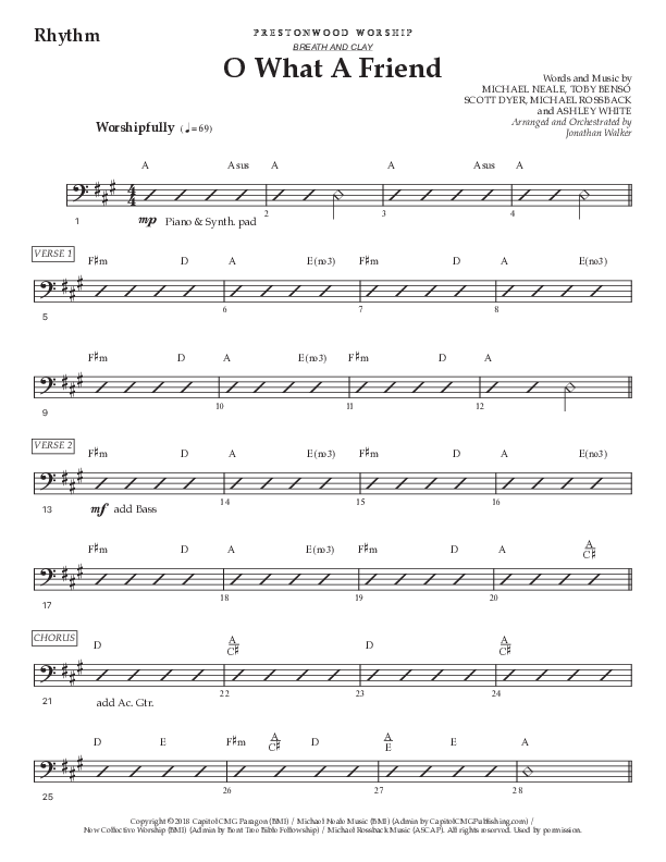 O What A Friend (Choral Anthem SATB) Rhythm Chart (Prestonwood Worship / Prestonwood Choir / Arr. Jonathan Walker)