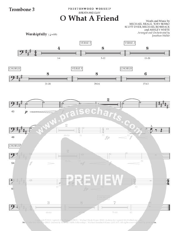 O What A Friend (Choral Anthem SATB) Trombone 3 (Prestonwood Worship / Prestonwood Choir / Arr. Jonathan Walker)