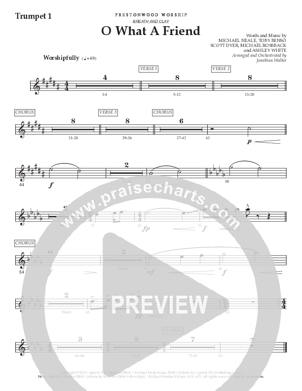 O What A Friend (Choral Anthem SATB) Trumpet 1 (Prestonwood Worship / Prestonwood Choir / Arr. Jonathan Walker)