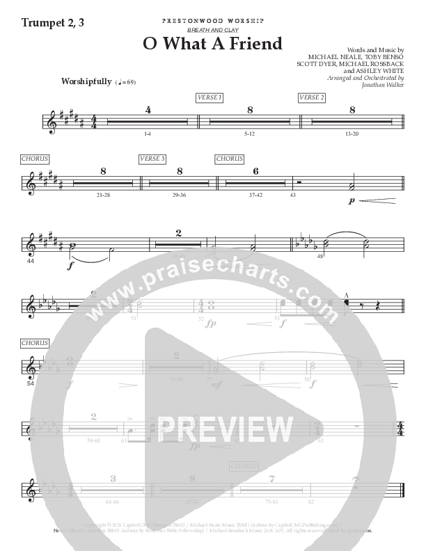 O What A Friend (Choral Anthem SATB) Trumpet 2/3 (Prestonwood Worship / Prestonwood Choir / Arr. Jonathan Walker)