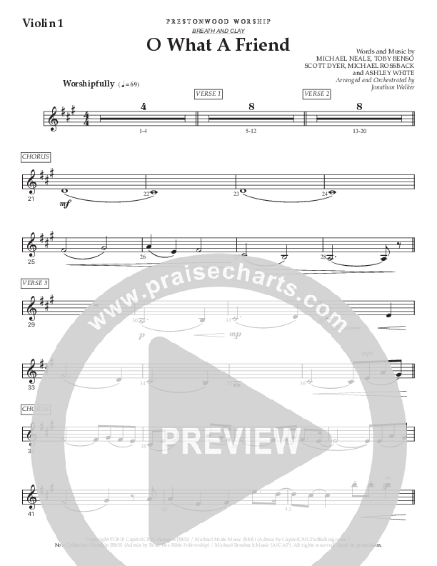 O What A Friend (Choral Anthem SATB) Violin 1 (Prestonwood Worship / Prestonwood Choir / Arr. Jonathan Walker)