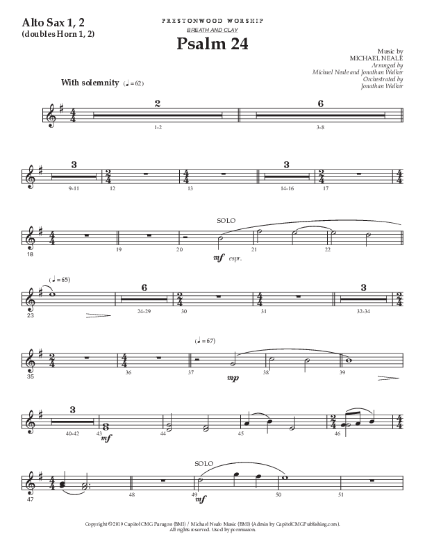 Psalm 24 (Choral Anthem SATB) Alto Sax 1/2 (Prestonwood Worship / Prestonwood Choir / Arr. Jonathan Walker / Orch. Michael Neale)