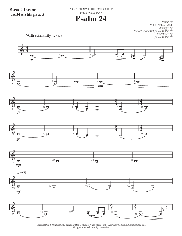 Psalm 24 (Choral Anthem SATB) Bass Clarinet (Prestonwood Worship / Prestonwood Choir / Arr. Jonathan Walker / Orch. Michael Neale)