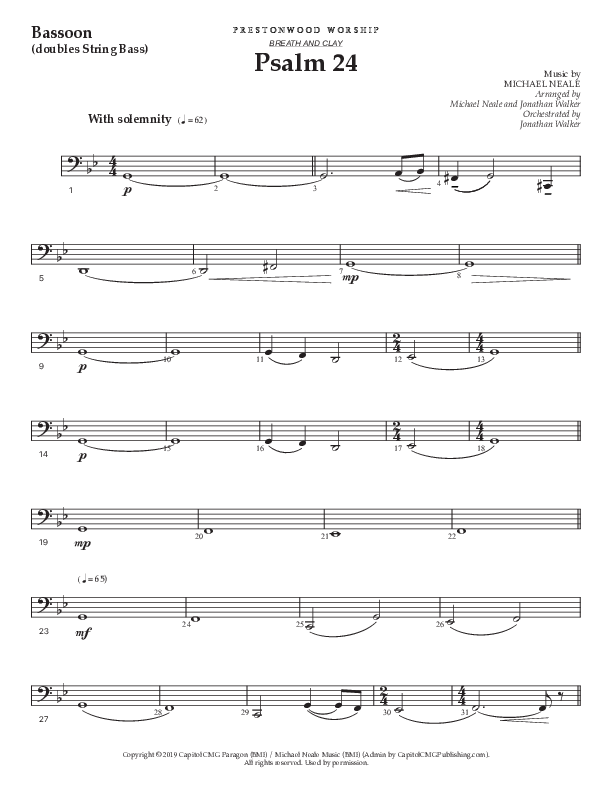 Psalm 24 (Choral Anthem SATB) Bassoon (Prestonwood Worship / Prestonwood Choir / Arr. Jonathan Walker / Orch. Michael Neale)