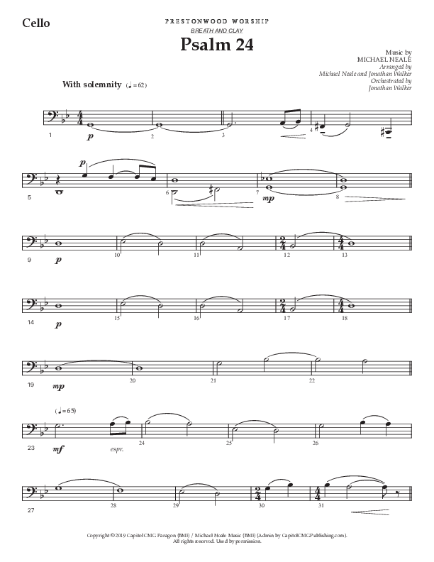 Psalm 24 (Choral Anthem SATB) Cello (Prestonwood Worship / Prestonwood Choir / Arr. Jonathan Walker / Orch. Michael Neale)