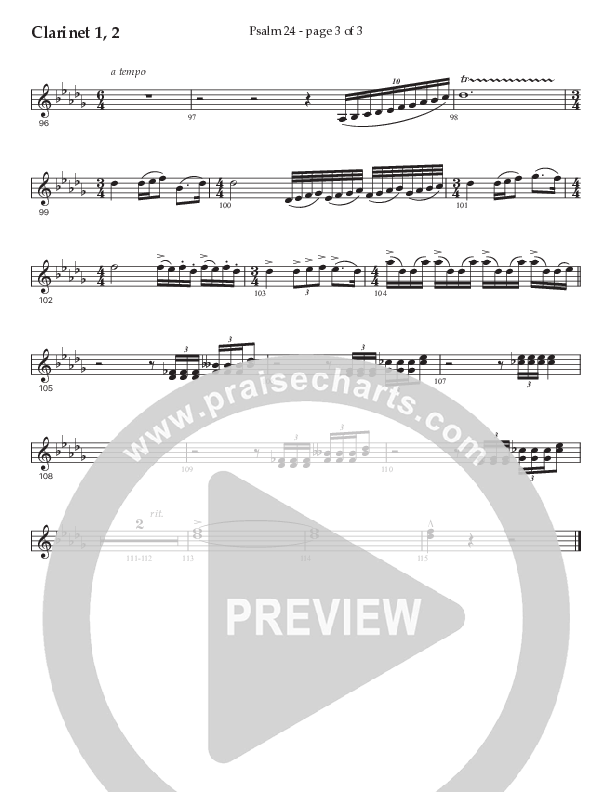 Psalm 24 (Choral Anthem SATB) Clarinet 1/2 (Prestonwood Worship / Prestonwood Choir / Arr. Jonathan Walker / Orch. Michael Neale)