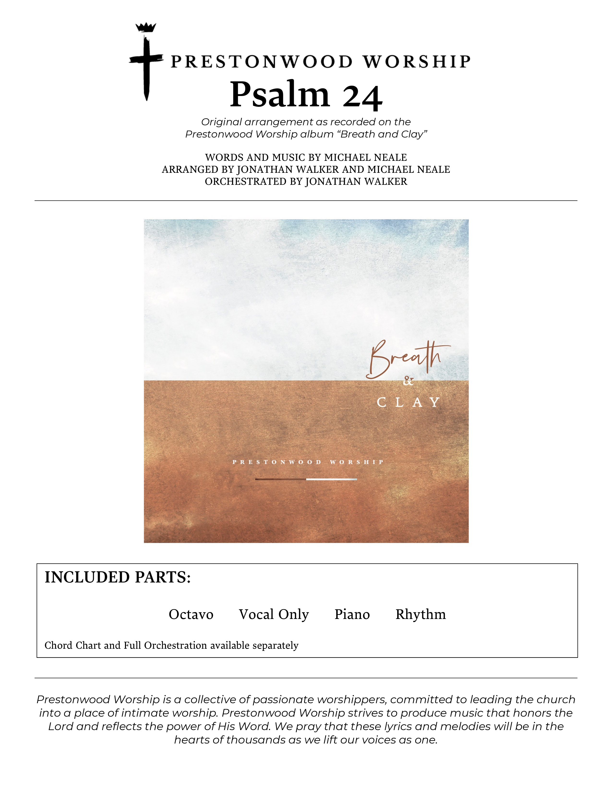 Psalm 24 (Choral Anthem SATB) Choral Vocal Parts (Prestonwood Worship / Prestonwood Choir / Arr. Jonathan Walker / Orch. Michael Neale)