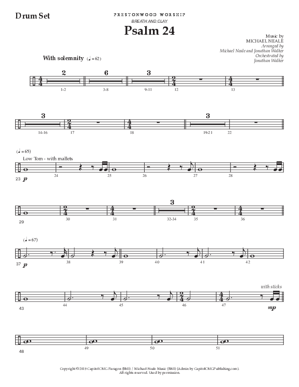 Psalm 24 (Choral Anthem SATB) Drum Set (Prestonwood Worship / Prestonwood Choir / Arr. Jonathan Walker / Orch. Michael Neale)