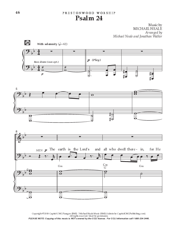Psalm 24 (Choral Anthem SATB) Choral Vocal Parts (Prestonwood Worship / Prestonwood Choir / Arr. Jonathan Walker / Orch. Michael Neale)