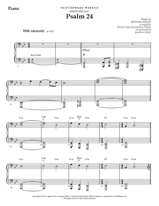 Psalm 24 (Choral Anthem SATB) Piano Sheet (Prestonwood Worship / Prestonwood Choir / Arr. Jonathan Walker / Orch. Michael Neale)