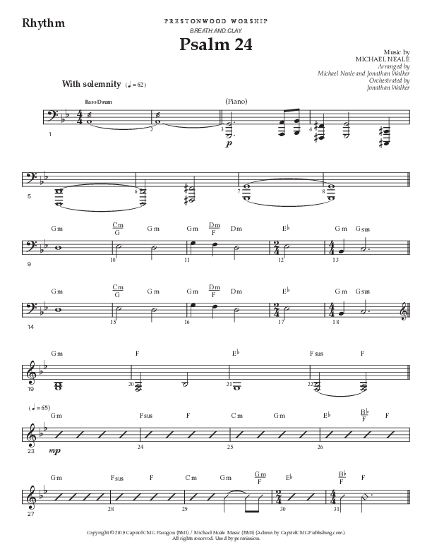 Psalm 24 (Choral Anthem SATB) Rhythm Chart (Prestonwood Worship / Prestonwood Choir / Arr. Jonathan Walker / Orch. Michael Neale)