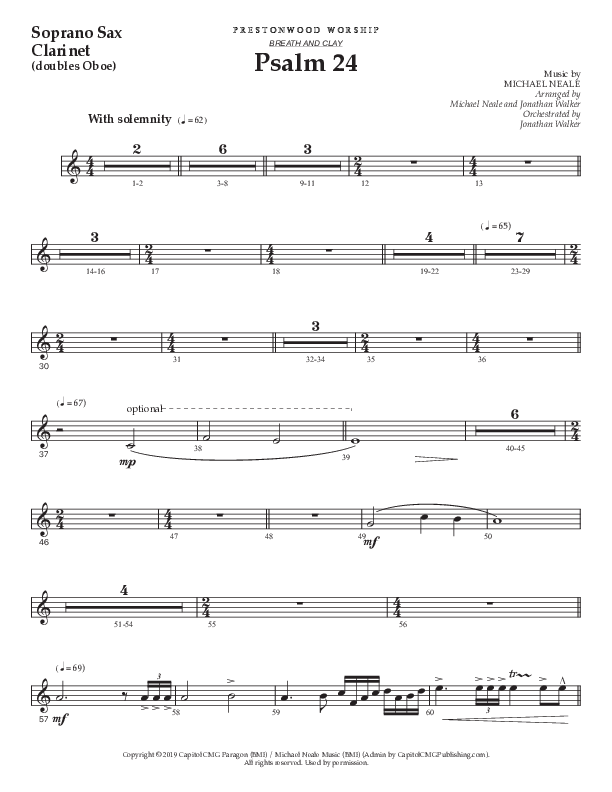 Psalm 24 (Choral Anthem SATB) Soprano Sax (Prestonwood Worship / Prestonwood Choir / Arr. Jonathan Walker / Orch. Michael Neale)