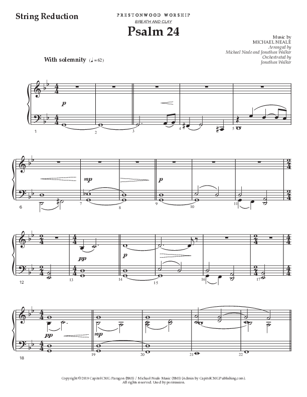 Psalm 24 (Choral Anthem SATB) String Reduction (Prestonwood Worship / Prestonwood Choir / Arr. Jonathan Walker / Orch. Michael Neale)