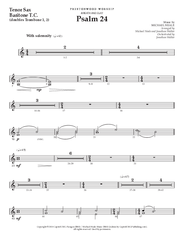Psalm 24 (Choral Anthem SATB) Tenor Sax/Baritone T.C. (Prestonwood Worship / Prestonwood Choir / Arr. Jonathan Walker / Orch. Michael Neale)