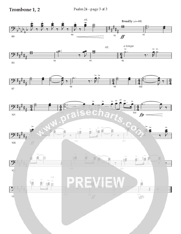 Psalm 24 (Choral Anthem SATB) Trombone 1/2 (Prestonwood Worship / Prestonwood Choir / Arr. Jonathan Walker / Orch. Michael Neale)